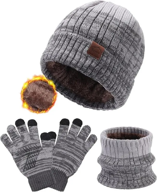 WELROG Children's Winter Hat Scarf Gloves for Boys Girls Winter Hat Scarf Set for Children 4-15 Years Boys Hat Knitted Hat Warm Outdoor Hat and Scarf for Kids