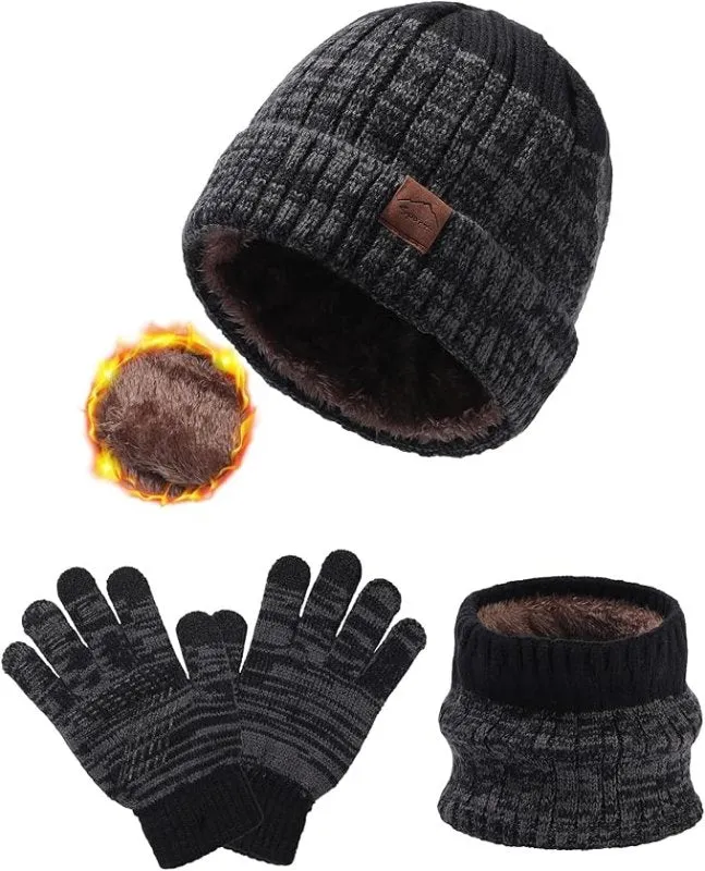 WELROG Children's Winter Hat Scarf Gloves for Boys Girls Winter Hat Scarf Set for Children 4-15 Years Boys Hat Knitted Hat Warm Outdoor Hat and Scarf for Kids