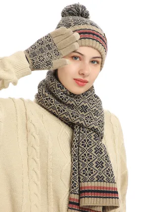 Winter Warm Knitted Hat Scarf Gloves Three-piece Set