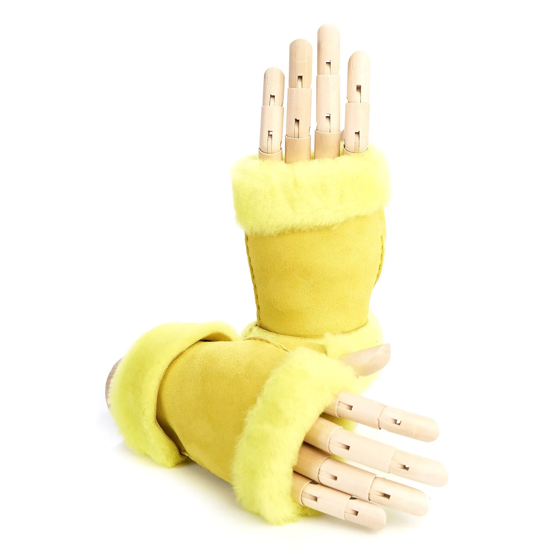 Women's fluo yellow lambskin fingerless gloves