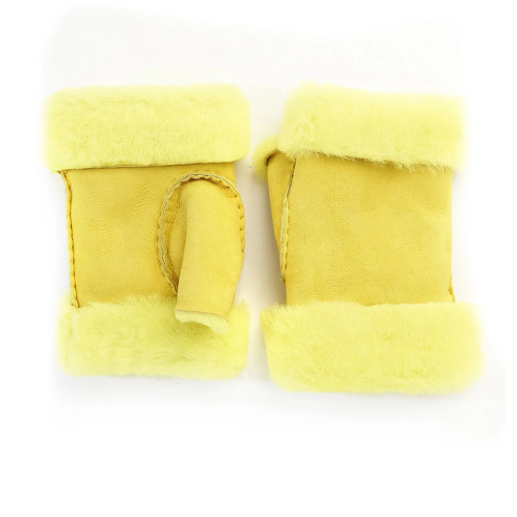 Women's fluo yellow lambskin fingerless gloves