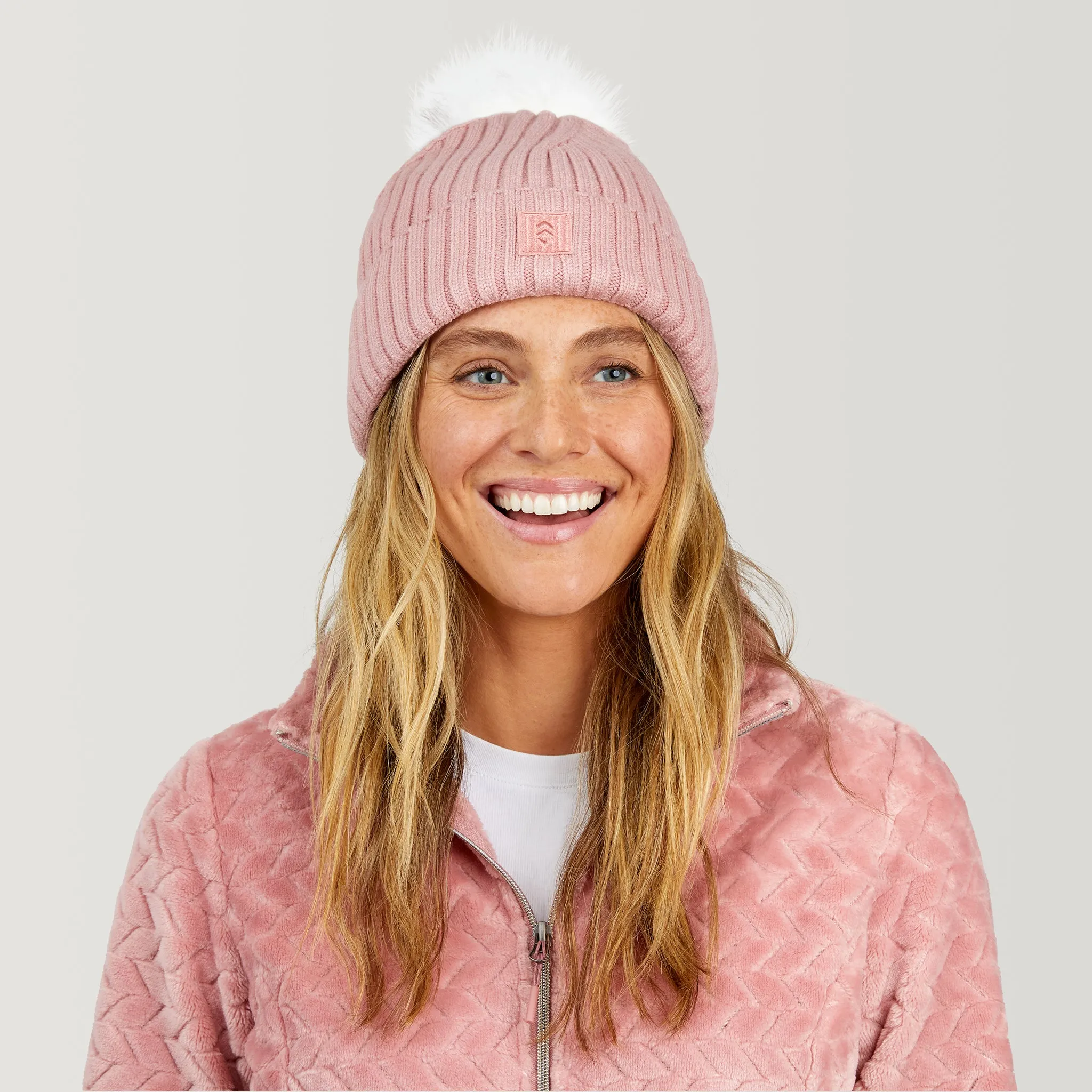 Women's Rib Knit Cuffed Beanie with Pom